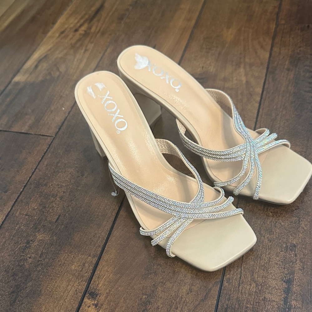 XOXO Cream and Silver Strappy Heels